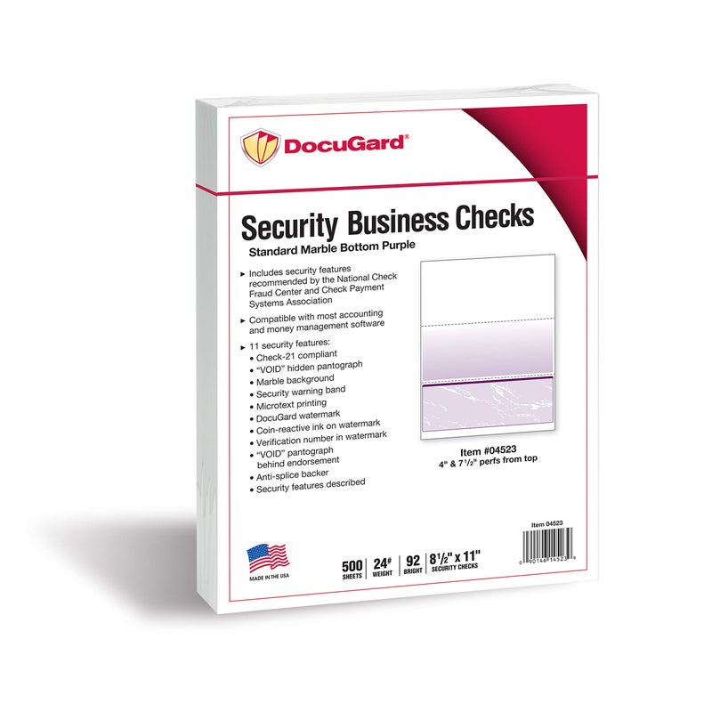 DocuGard Standard Purple Marble Bottom High Security Check Paper - QuickBooks & Laser/Inkjet Printer Compatible - 11 Security Features - 500 Blank Business Checks (04523) - Image 2